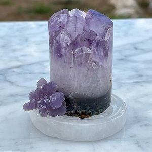 Purple Amethyst Crystal Core & Grape Agate Specimen on Crystal Quartz Round